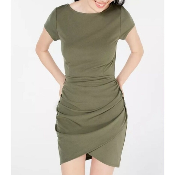 Planet Gold Size L Olive Cap Sleeve Bodycon Dress - Picture 6 of 11